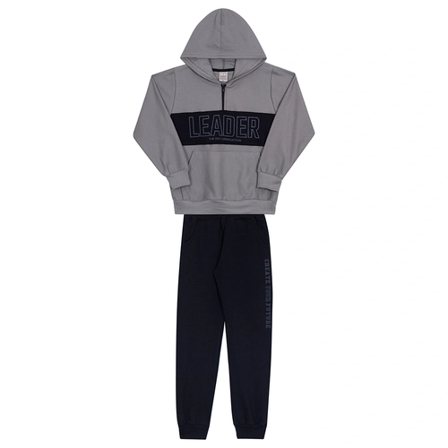 Conjunto Manga Longa Moletom Capuz Leader Granito Randa Mundu - Masculino