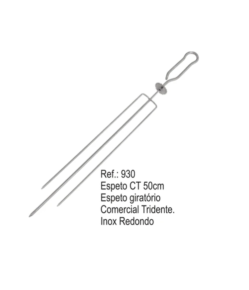 Espeto Giratório Aço Inox Tridente Redondo 30 Cm