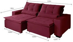 Estofado Retrátil e Reclinável Roterdã 2,10m Suede Bordô