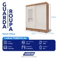 Roupeiro Panan Ilheus 100  Mdf 2pts 3 Gvs C/ Espelho - 40010091-0172