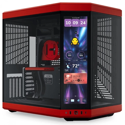 Gabinete Gamer Hyte Y70 Touch Infinite, mid Tower, s/fans, Display Touch 14,5, Black/Cherry - CS-HYTE-Y70-BC