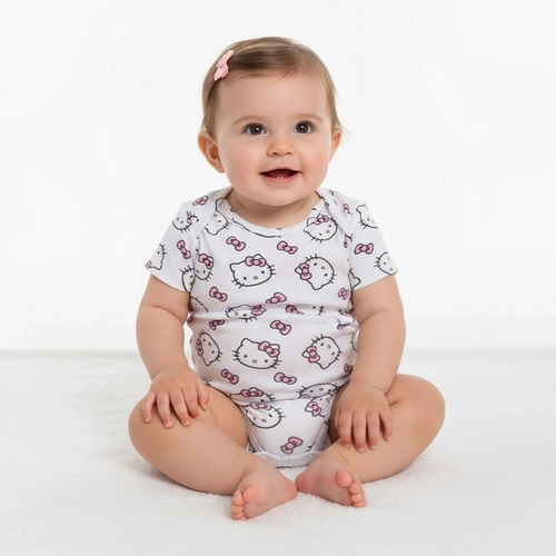 Body Manga Curta Estampado Hello Kitty Feminino - Bygus