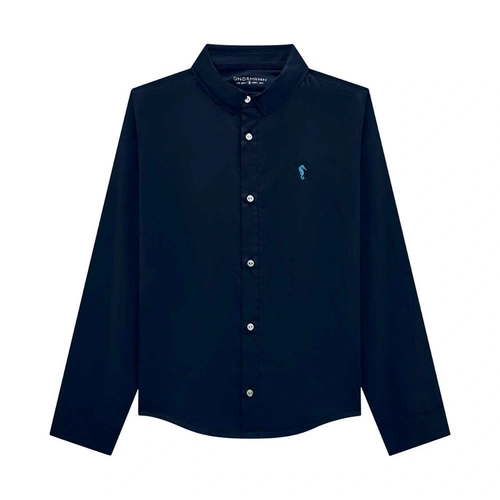 Camisa Social Manga Longa Tricoline Bordada Onda Marinha - Masculina