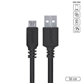 Cabo para Celular Smartphone Micro Usb para Usb a 2.0 50 Cm Preto - Pmuap-05