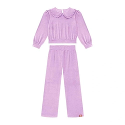 Conjunto Blusão e Calça Wide em Plush Gola Strass Somnii - Feminino