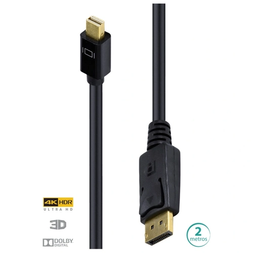 Cabo Displayport x Mini Displayport Ultra Hd 60hz 2 Metros Dpmdp13-2