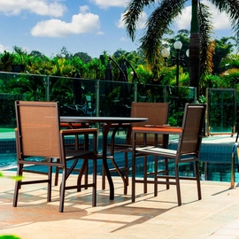 Jogo de jantar  com 4 lugares com madeira em tela sling  Alumínio Epóxi Caribe