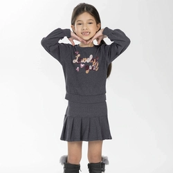 Conjunto Blusa Manga Longa e Saia Bordado Lovely Girl Cativa - Feminino