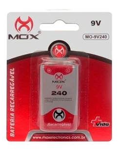 Baterias Recarregável 9V Mox 240mah com 1 unidades.