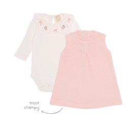 Conjunto Body Manga Longa com Gola e Vestido Suedine e Tricot Feminino - Cachorrinhas