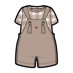 Conjunto Body Manga Curta e Jardineira Amarração Suedine Masculino - Bichinhos Transporte