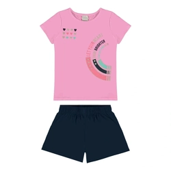 Conjunto Camiseta Manga Curta e Shorts Malwee Let Your Heart Feminino - Rosa Neon
