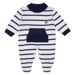 Macacão Manga Longa Tricot Listrado com Bolso Masculino – Marinho