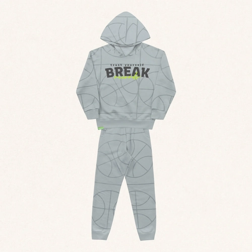 Conjunto Moletom Break Cinza com Capuz Fakini – Masculino