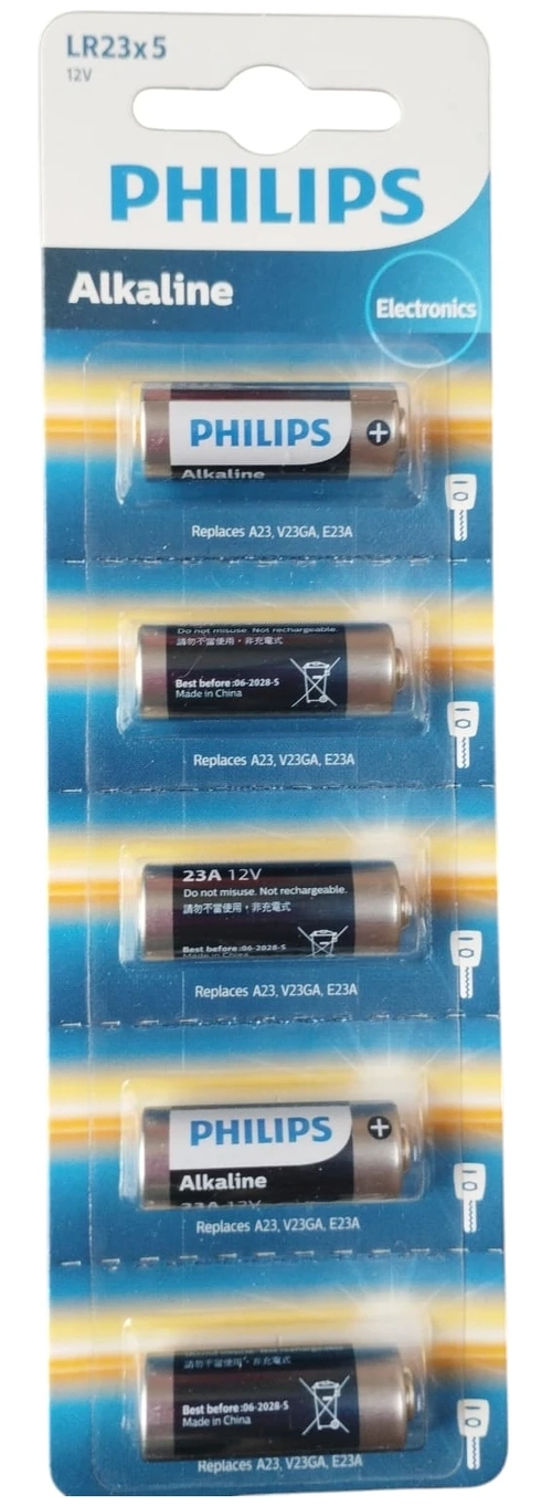 Bateria Alcalina 23A - Philips 12V. cartela com 5 unidades.