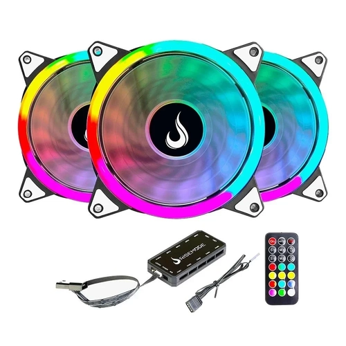 Kit Com 3 Ventoinhas Rise Mode Energy, 120mm, Argb, Preto - Fn-02-rgb-5v