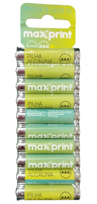 Pilha AAA Maxprint c/10 unidades. Alcalina