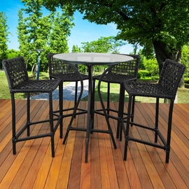 Conjunto Mesa Bistrô Vidro 4 Banquetas Cordas Sintética Alumínio Dourados