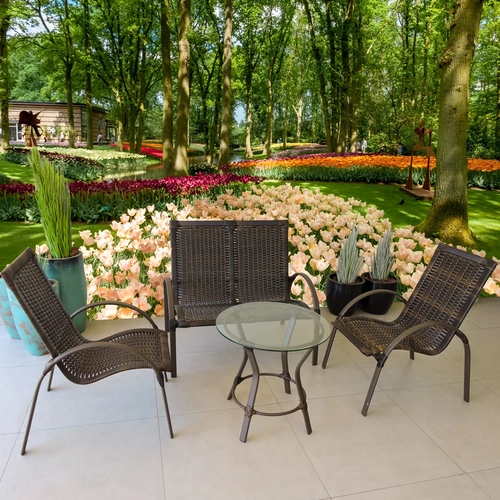 Jogo de Jardim  Fibra Sintética Mesa Centro Vidro Alumínio Epóxi Porto Rico