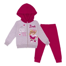 Conjunto Moletom Flanelado Jaqueta com Capuz Cute Bear Taita - Feminino