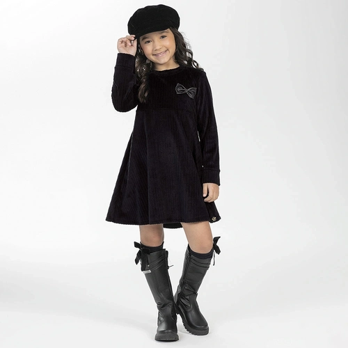Vestido Manga Longa Aveludado com Laço Cativa - Feminino