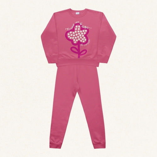 Conjunto Moletom Blusão e Calça Florescer Rosa Fakini - Feminino