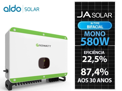 Gerador De Energia Solar Growatt Sem Estrutura Growatt Gf 62,64kwp Ja Deep Blue 580w Bifacial N-type Mac 50kw 3mppt Trif 380v