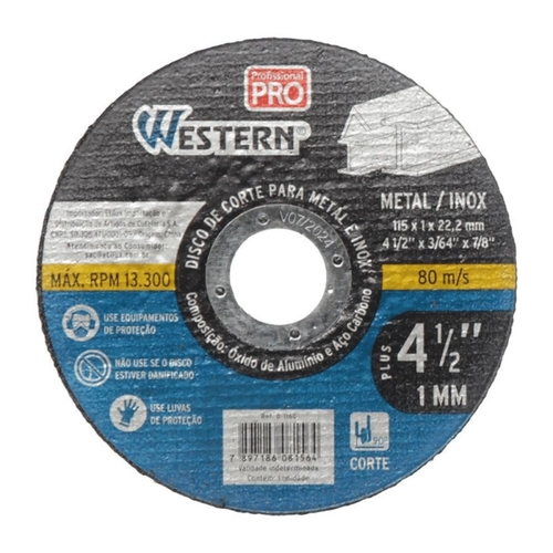 Disco De Corte Western Para Metal e Inox Plus 115 x 1 x 22,2 Mm