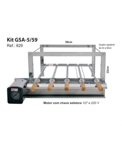 Kit Giratorio Inox Lobo 5 Espetos Gsa 5/69 Inox Plus Regulável 40
