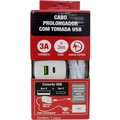 Cabo Prolongador 3a C/ Tomada Usb 3m Branco Force Line