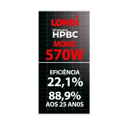 Painel Solar Monocristalino LR5-72HTH-570M – 570 W, 144 Células, 22,1% Eficiência