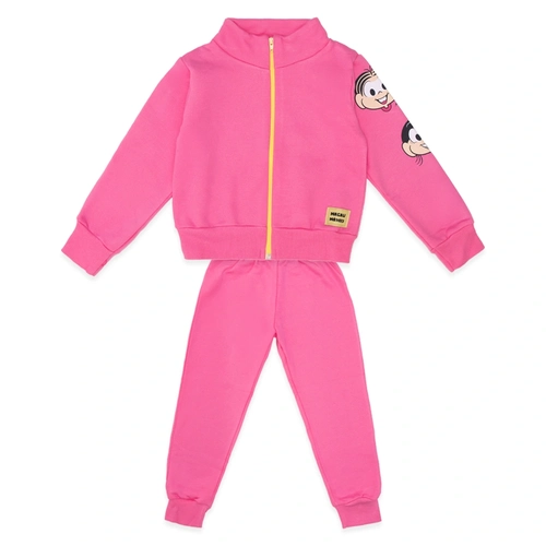 Conjunto Moletom Jaqueta sem Capuz Mônica e Magali Rosa e Mescla - Feminino