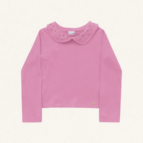 Blusinha Manga Longa Gola com Strass Fakini - Feminina