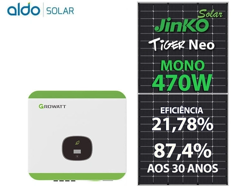 Gerador De Energia Solar Growatt Sem Estrutura Growatt Gf 6,58kwp Jinko Tiger Neo Mono 470w Min 8kw 2mppt Mono 220v