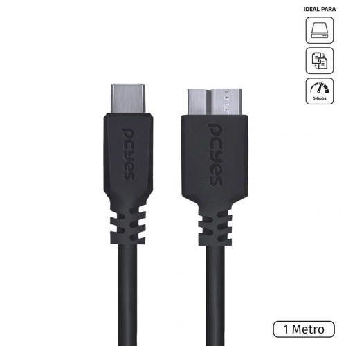 Cabo para Hd Externo Usb Tipo c para Micro Usb b 3.0 1 Metro Preto - P3ucmbp-1