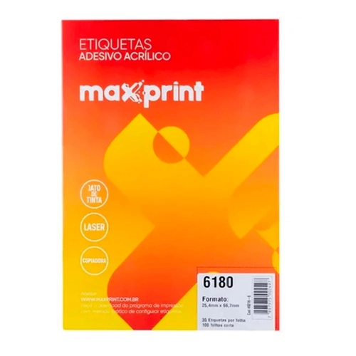 Etiqueta Adesiva Maxprint Carta 6180 66,7 X 25,4mm com 100 Folhas