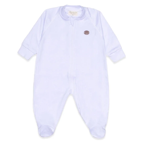 Macacão Manga Longa Zíper Suedine Branco