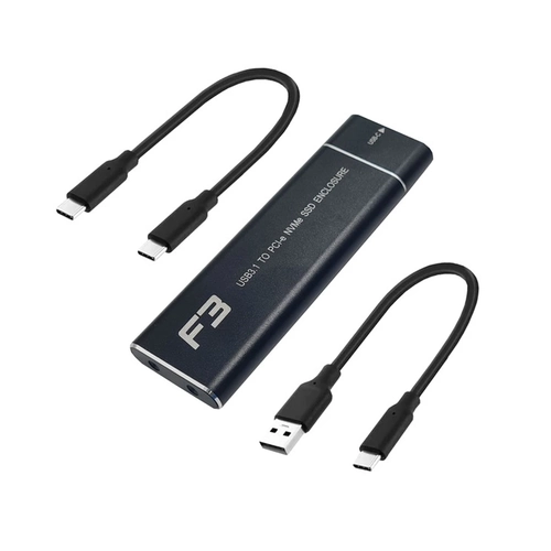 Case para SSD M.2 NVMe F3 CS-ADP-NGFFNVME PCIe SATA 2230 2242 2260 2280 USB e USB-C 3.0 Preto