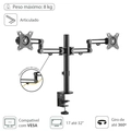 Suporte Vinik para 2 Monitores de 17 a 32 Articulado Rotação 360° C/ Organizador de Cabo - Sm400b