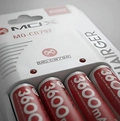 Carregador Pilhas AA / AAA e Bateria 9v MOX  MO-CB792 Com 4 pilhas 3600Mah Rec. - Bivolt