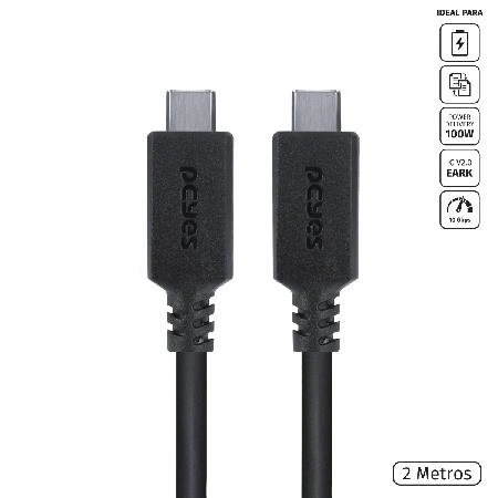 Cabo Usb Tipo c 3.1 para Usb Tipo c Com Power Delivery (pd) 100w para Macbook/smartphone 2 Metros Preto -  P31uccp-2