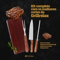 Kit Churrasco 4 Peças Aço Inox e Caixa de Madeira Garfo Faca e Amolador Grillrelax
