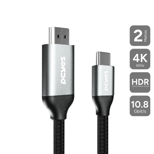 Cabo Usb Tipo-c para Hdmi Macho 2.0 - Preto - 2 Metros - Nylon - Puch2