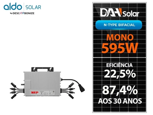 Kit Energia Solar 300KWh, 2,38KWP com 4 Painéis DAH e Microinversor SOLAR NEP,  estrutura Fibrocimento e Metálica