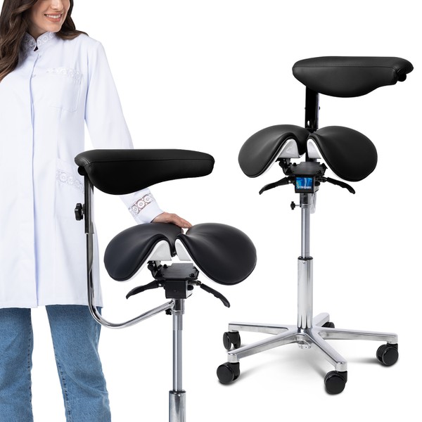 Cadeira Mocho Ergonômico Exclusiva 360° Graus Com Apoio e Suporte Preta