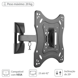 Suporte para Tv Led- Lcd de 23 a 42 Articulado Com Inclinação e Passador de Cabos Vinik ST200A