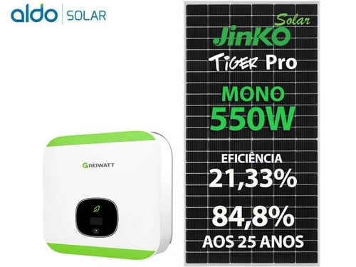Gerador De Energia Solar Growatt Sem Estrutura Growatt Gf 4,95kwp Jinko Tiger Pro Mono 550w Min 6kw 2mppt Mono 220v