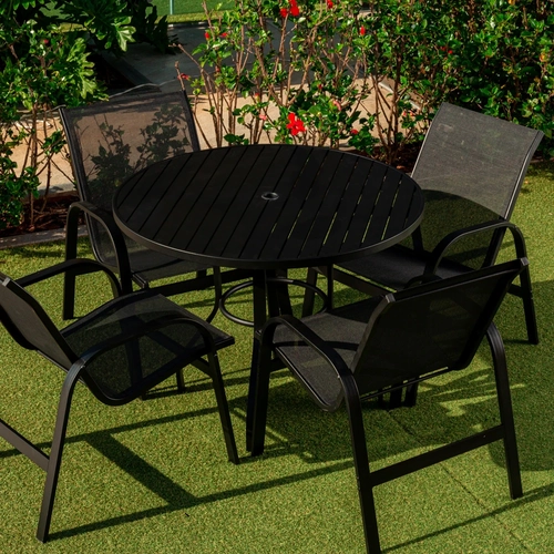 Jogo de jantar   Com 4 cadeiras em tela sling  Alumínio Epóxi Caribe