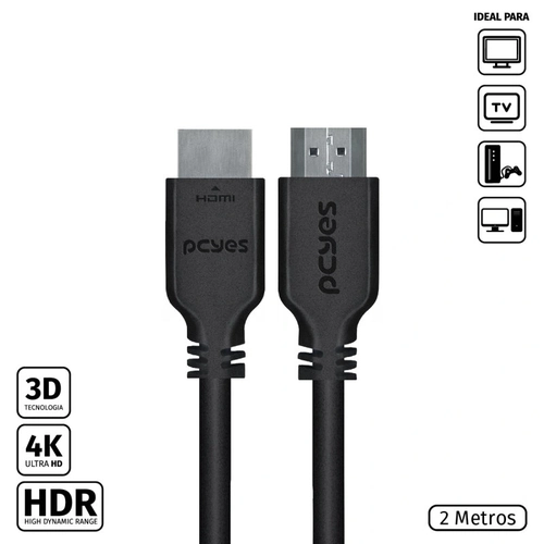 Cabo Pcyes Hdmi 2.0 4K 30AWG Puro Cobre 2 Metros - PHM20-2