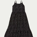 Vestido Midi Hering Com Alças Finas Poá Feminino - Preto/Branco